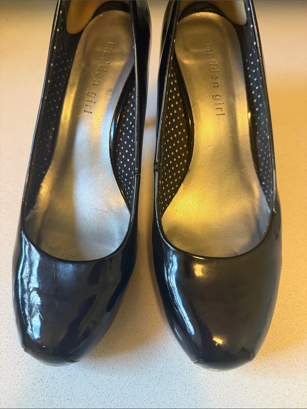 Madden Girl Black Patent Round-Toe High Heels